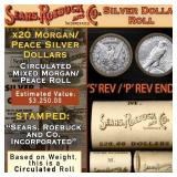 YA- 20 Mixed Morgan/Peace SEARS Dollar Roll Circ M
