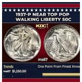 1937-p Walking Liberty Half Dollar Near Top Pop 50