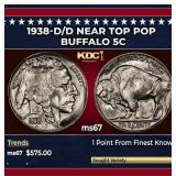 1938-d/d Buffalo Nickel Near Top Pop 5c ms67 SEGS