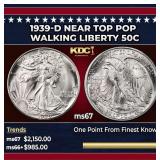 1939-d Walking Liberty Half Dollar Near Top Pop 50