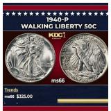 1940-p Walking Liberty Half Dollar 50c Grades GEM+