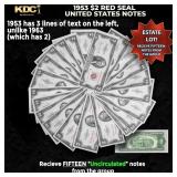 15x 1953 $2 Red Seal United States Note Grades CU