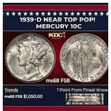 1939-d Mercury Dime Near Top Pop! 10c ms68 FSB SEG