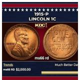1915-p Lincoln Cent 1c ms66 rd SEGS