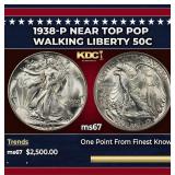 1938-p Walking Liberty Half Dollar Near Top Pop 50