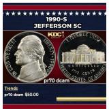 1990-s Proof Jefferson Nickel 5c pr70 dcam SEGS