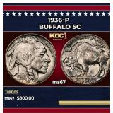 1936-p Buffalo Nickel 5c ms67 SEGS