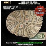 10x 1953 $2 Red Seal United States Note Grades AU/