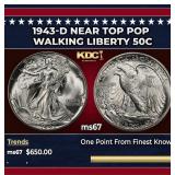 1943-d Walking Liberty Half Dollar Near Top Pop 50