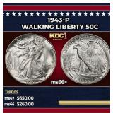 1943-p Walking Liberty Half Dollar 50c ms66+ SEGS