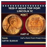 1929-p Lincoln Cent Near Top Pop! 1c ms67 rd SEGS