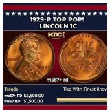 1929-p Lincoln Cent TOP POP! 1c ms67+ rd SEGS