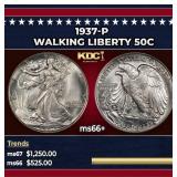 1937-p Walking Liberty Half Dollar 50c ms66+ SEGS