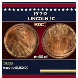1917-p Lincoln Cent 1c ms66 rd SEGS