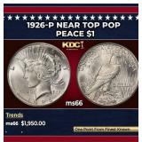 1926-p Peace Dollar Near Top Pop $1 ms66 SEGS