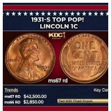 1931-s Lincoln Cent TOP POP! 1c ms67 rd SEGS