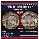 1935-d Buffalo Nickel Near Top Pop 5c ms66+ SEGS