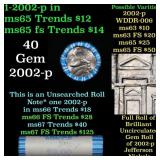 BU Shotgun Jefferson 5c roll, 2002-p 40 pcs Bank $