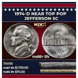 1974-d Jefferson Nickel Near Top Pop 5c ms66+ 5fs