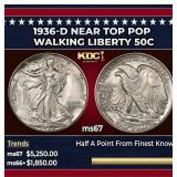 1936-d Walking Liberty Half Dollar Near Top Pop 50