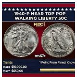 1940-p Walking Liberty Half Dollar Near Top Pop 50