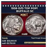 1938-d/d Buffalo Nickel TOP POP! 5c ms68 SEGS