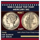 1939-s Mercury Dime Near Top Pop! 10c ms67+ SEGS