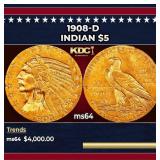 1908-d Gold Indian Half Eagle $5 Choice Unc USCG