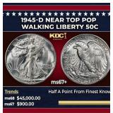1945-d Walking Liberty Half Dollar Near Top Pop 50