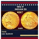1912-p Gold Indian Half Eagle $5 Choice Unc USCG