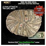 5x 1953 $2 Red Seal United States Note Grades VF/X