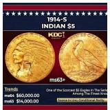 1914-s Gold Indian Half Eagle $5 Select+ Unc USCG