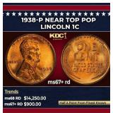 1938-p Lincoln Cent Near Top Pop 1c ms67+ rd SEGS