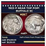 1923-p Buffalo Nickel Near Top Pop! 5c ms67+ SEGS