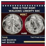 1939-d Walking Liberty Half Dollar TOP POP! 50c ms