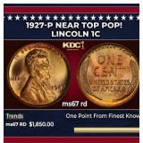 1927-p Lincoln Cent Near Top Pop! 1c ms67 rd SEGS