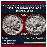 1938-d/s Buffalo Nickel Near Top Pop 5c ms67+ SEGS