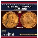 1933-p Lincoln Cent Near Top Pop 1c ms67 rd SEGS