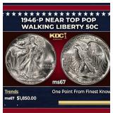 1946-p Walking Liberty Half Dollar Near Top Pop 50