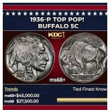 1936-p Buffalo Nickel TOP POP! 5c ms68+ SEGS