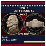 1992-s Proof Jefferson Nickel 5c pr70 dcam SEGS