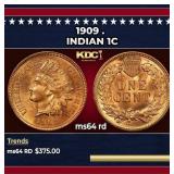1909 Indian Cent . 1c Grades Choice Unc RD
