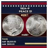 1924-p Peace Dollar $1 ms66+ SEGS