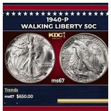 1940-p Walking Liberty Half Dollar 50c ms67 SEGS