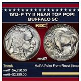 1913-p Ty II Buffalo Nickel Near Top Pop! 5c ms67