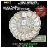 10x 1935 $1 Blue Seal Silver Certificates Heavily