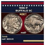 1936-p Buffalo Nickel 5c ms67 SEGS