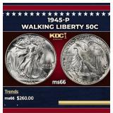 1945-p Walking Liberty Half Dollar 50c Grades GEM+