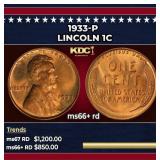1933-p Lincoln Cent 1c ms66+ rd SEGS