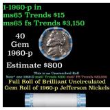 BU Shotgun Jefferson 5c roll, 1960-p 40 pcs Bank $